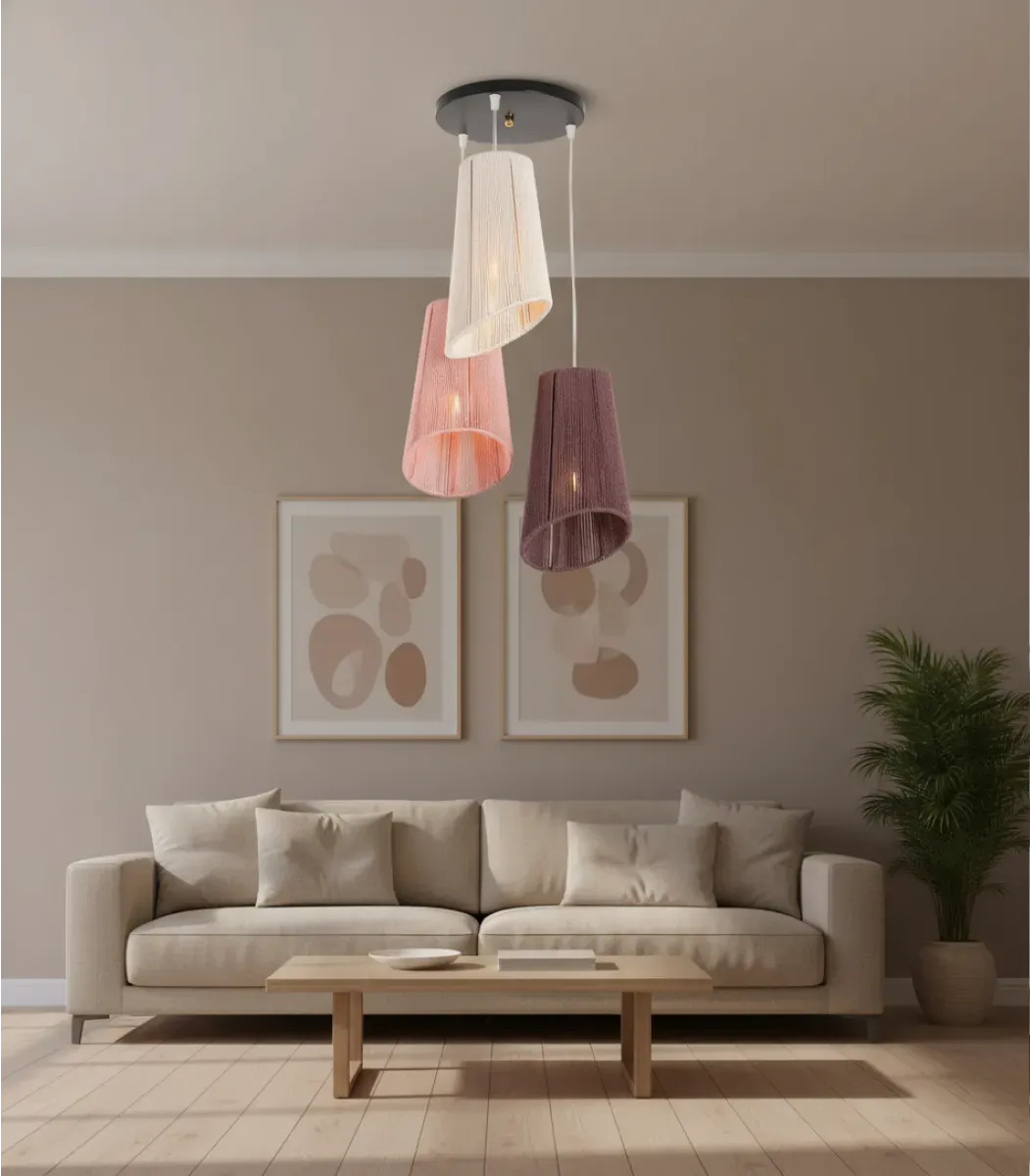 Macrame 3 Lights Multicolored Pendant can21-02-IBTCe_Bo_Ma_019N