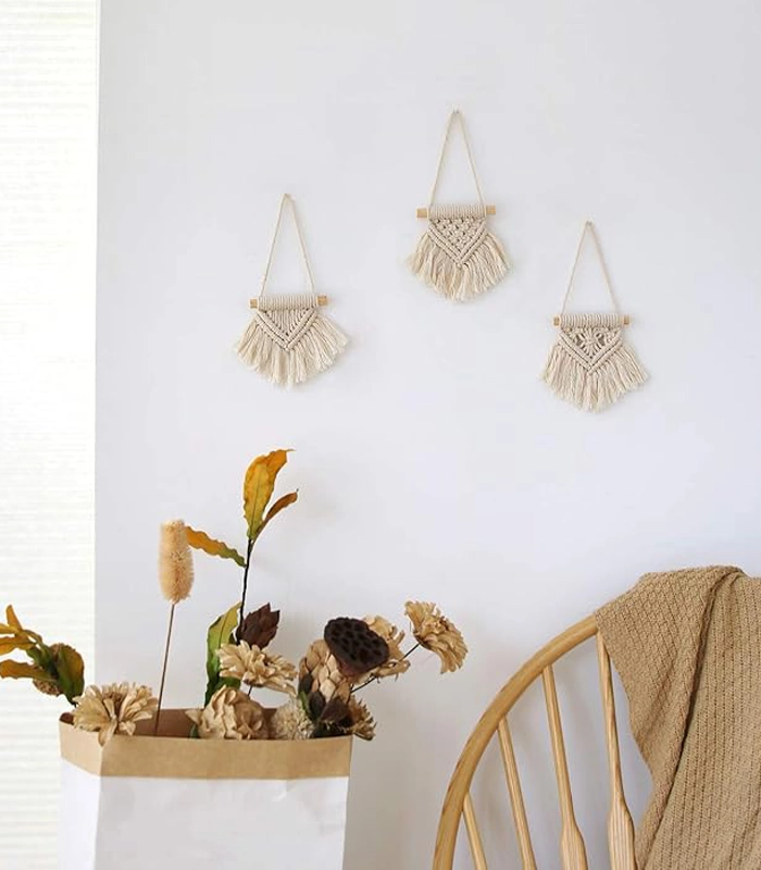 3 قطع من ديكورات حائط مكرمية