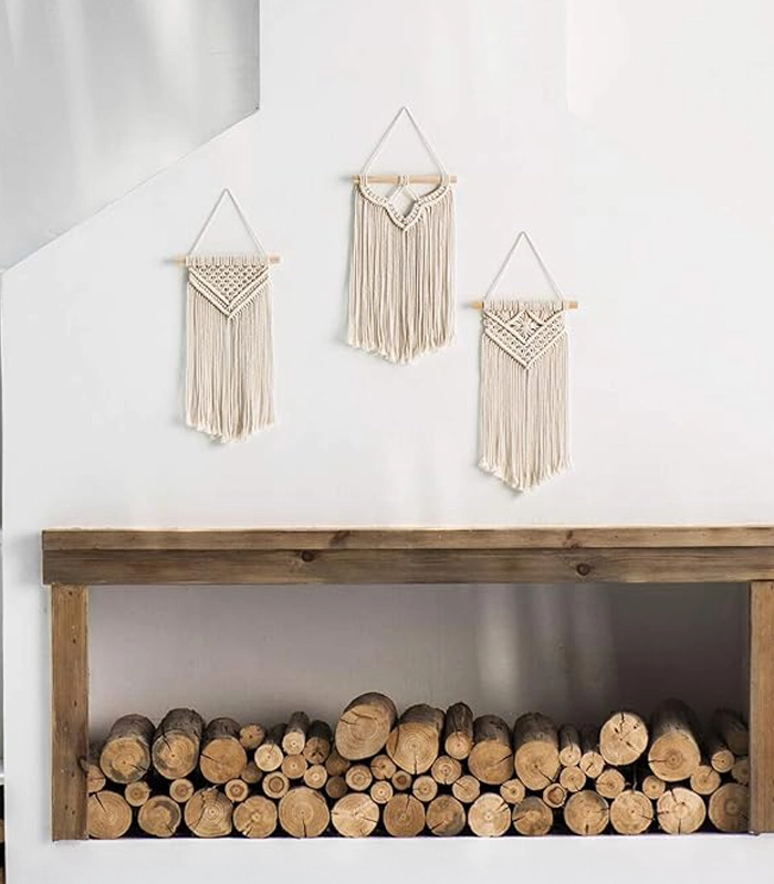 3 قطع من ديكورات حائط مكرمية