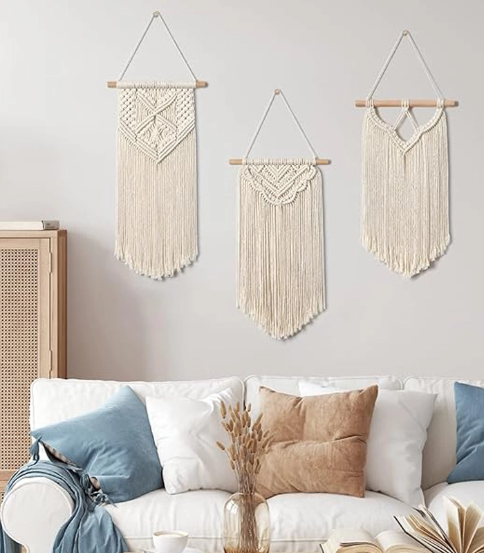 3 قطع من ديكورات حائط مكرمية