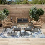 Outdoor set: sofa, 4 chairs, 2 tables, and 2 poufs