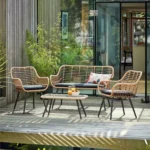 Outdoor set: 2 chairs, sofa, and table