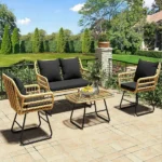 Outdoor set: 2 chairs, sofa, and table