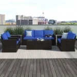 Outdoor set: 2 sofas, 2 chairs, and a table