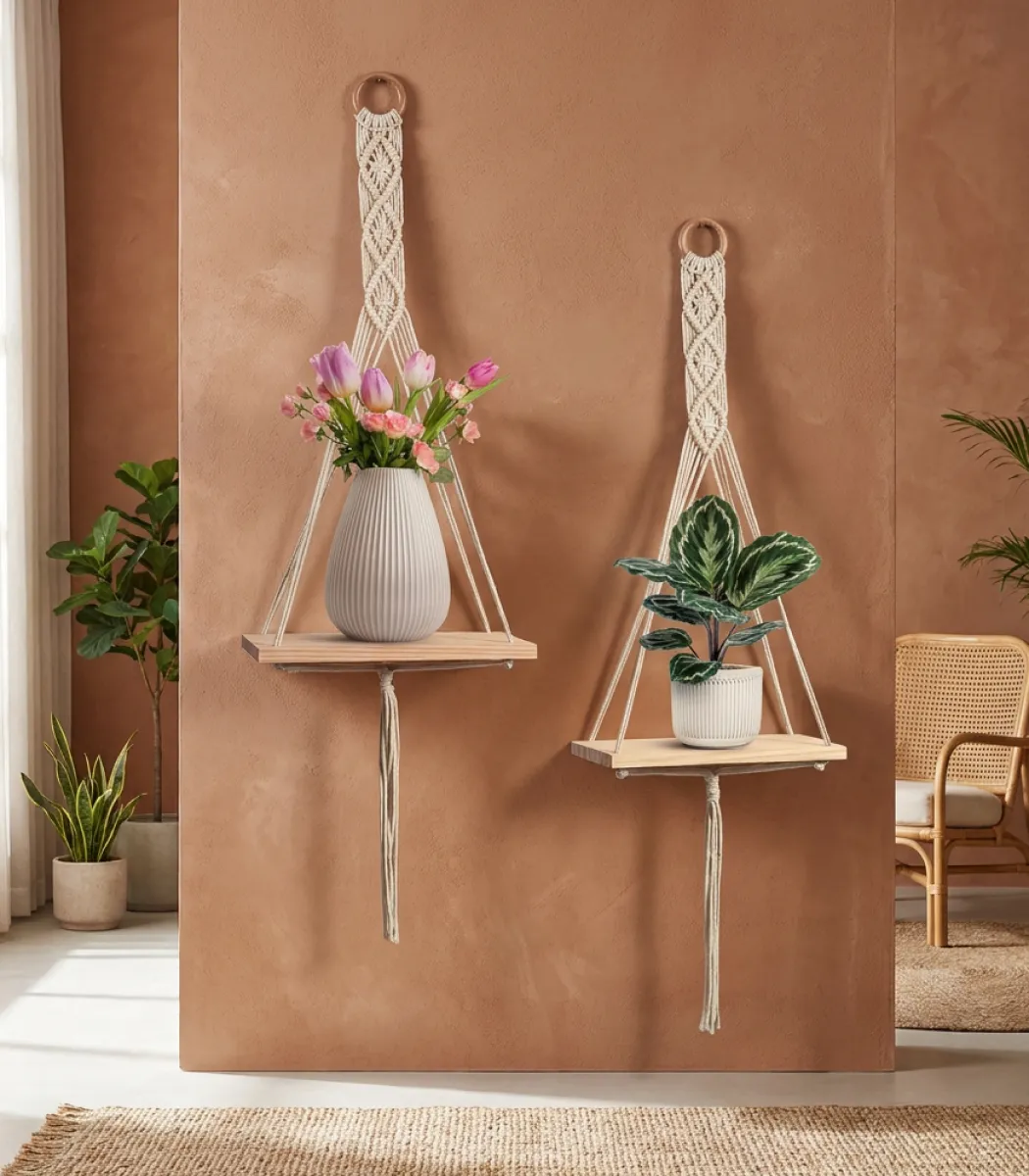 2 pcs Macrame Shelf-01-IBTAMSPW45X35174 2 pcs Macrame Shelf - Image 1