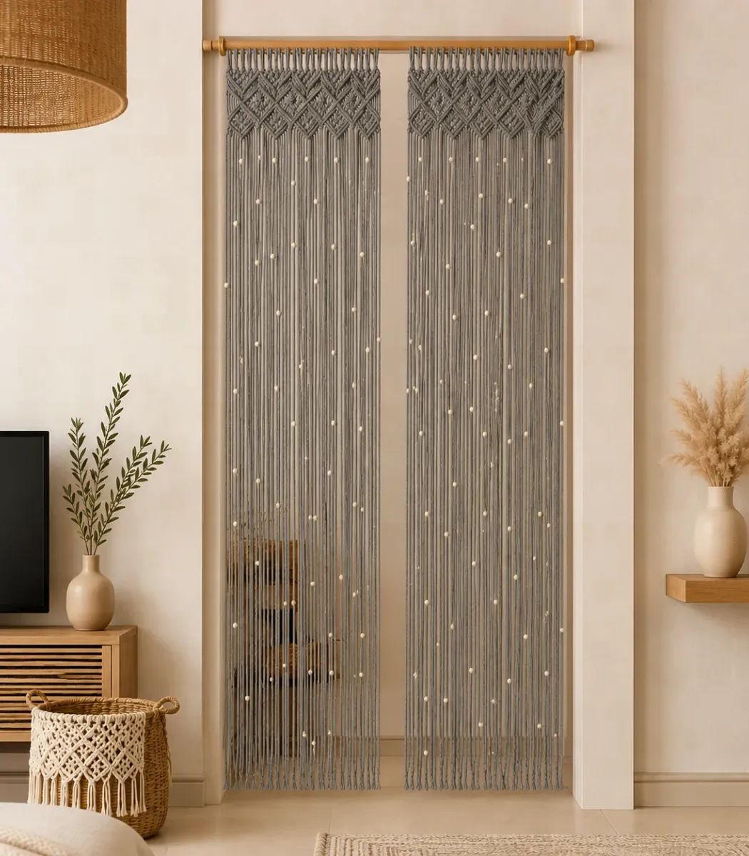 Macrame Curtain-01-IBTAMCTGR200X1007 Macrame Curtain - Image 1