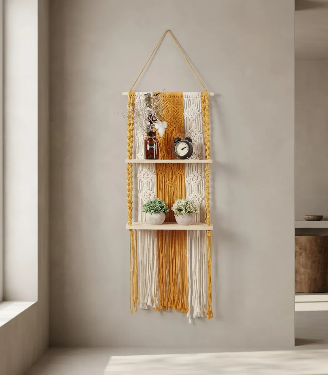 Macrame Shelf 2 levels-01-IBTAMS2M296 Macrame Shelf 2 levels - Image 1