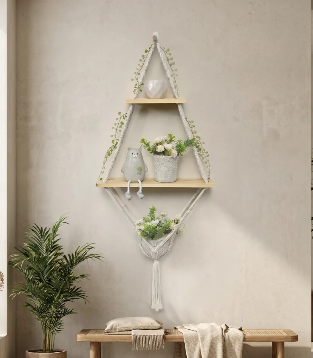 Macrame Shelf 2 levels-01-IBTAMS2W120X40166 رف مكرمية 2 مستوى - الصورة 1
