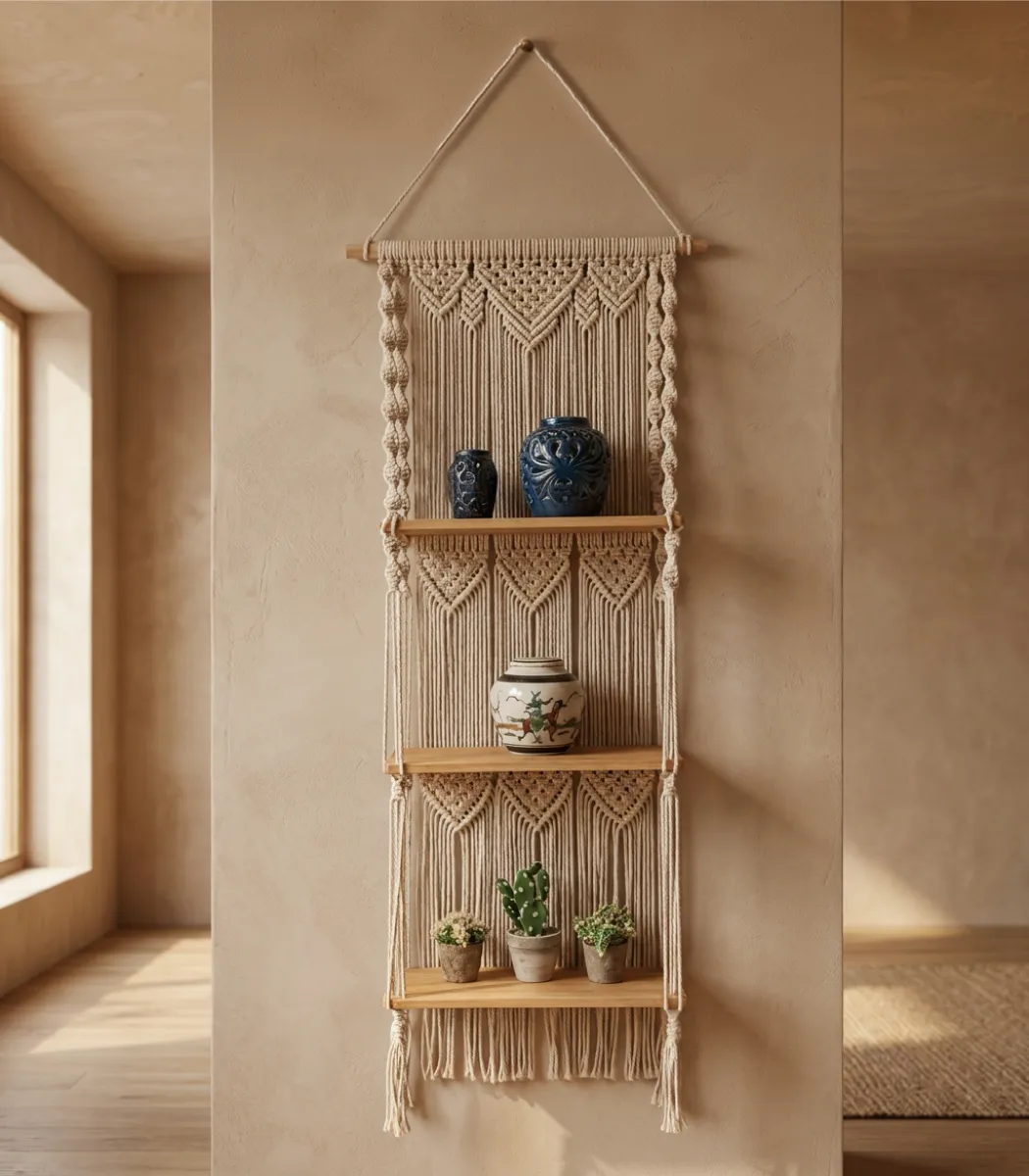 Macrame Shelf 3 levels-01-IBTAMS3W207 Macrame Shelf 3 levels - Image 1