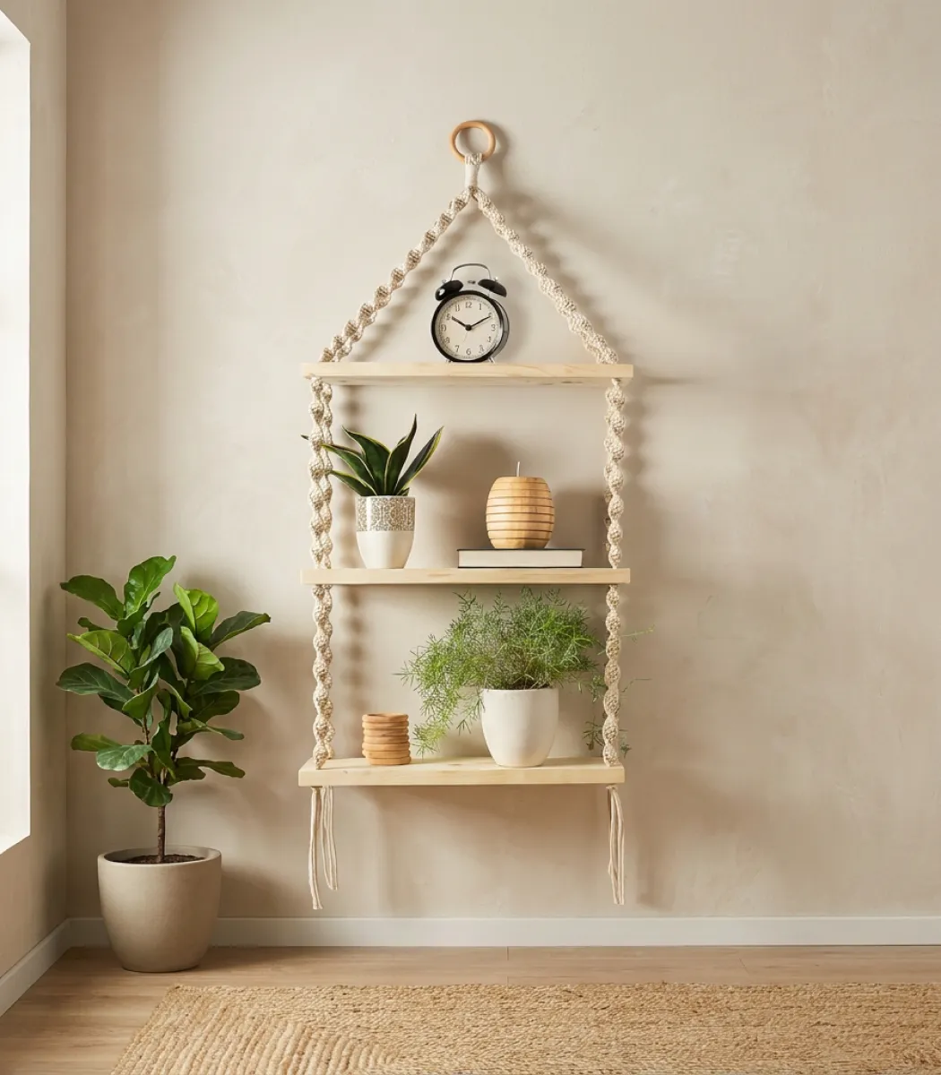 Macrame Shelf 3 levels-01-IBTAMS3W65X40175 Macrame Shelf 3 levels - Image 1