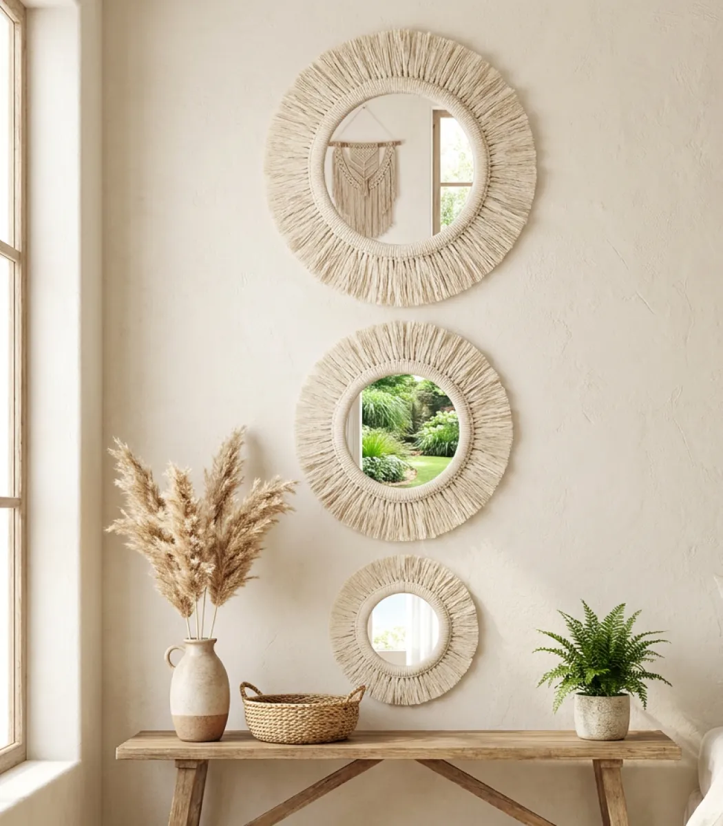 macrame mirror-01-IBTAMMR3OW240 3 Macrame Mirror - Image 1
