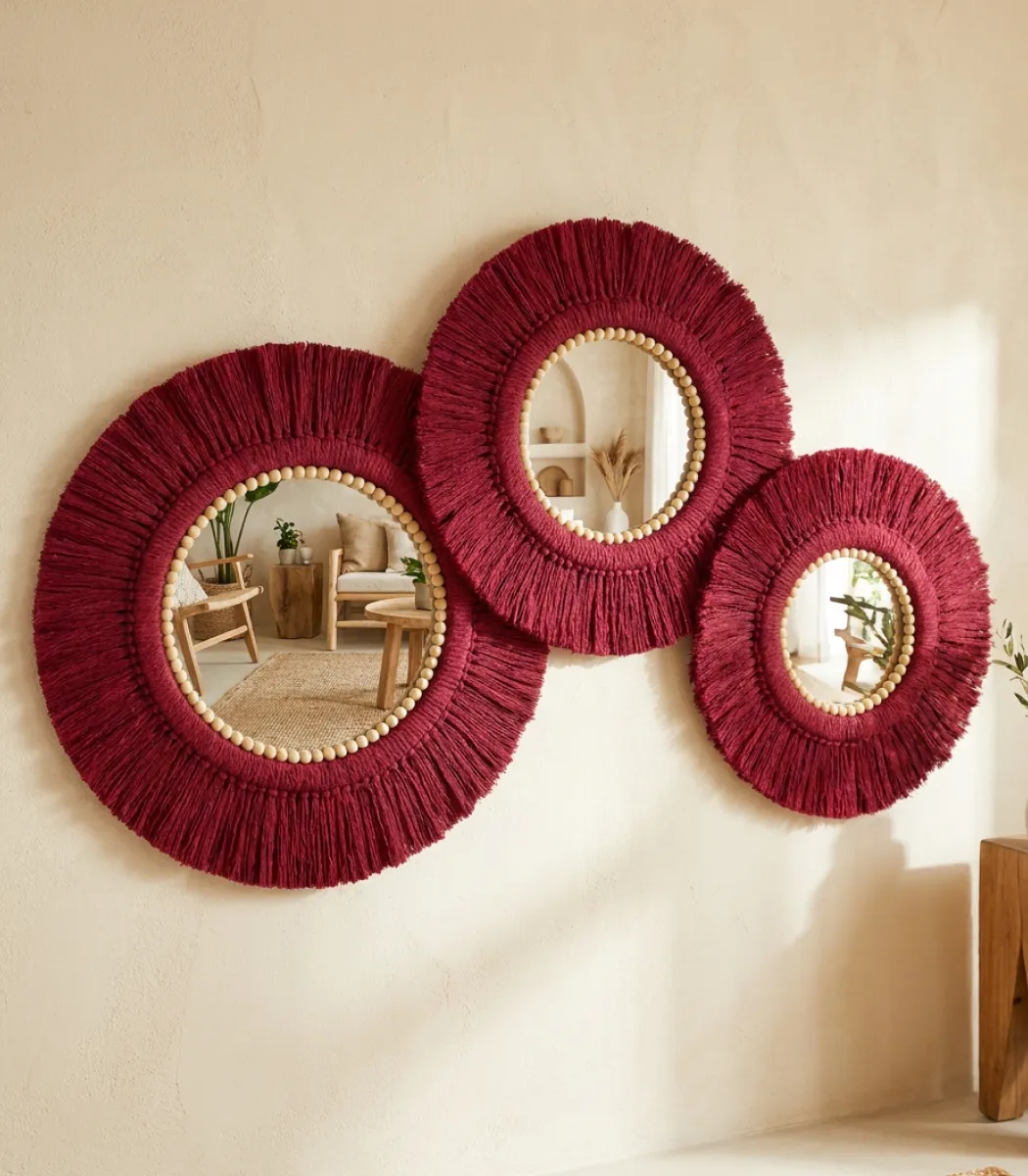 macrame mirror-01-IBTAMMR3R228 3 Macrame Mirror - Image 1